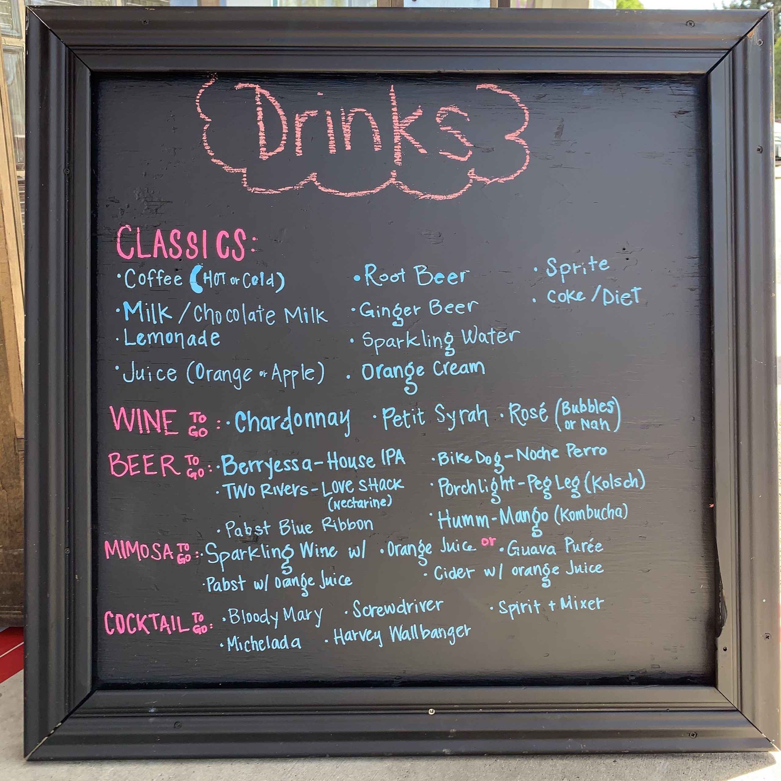 drinks and dranks menu